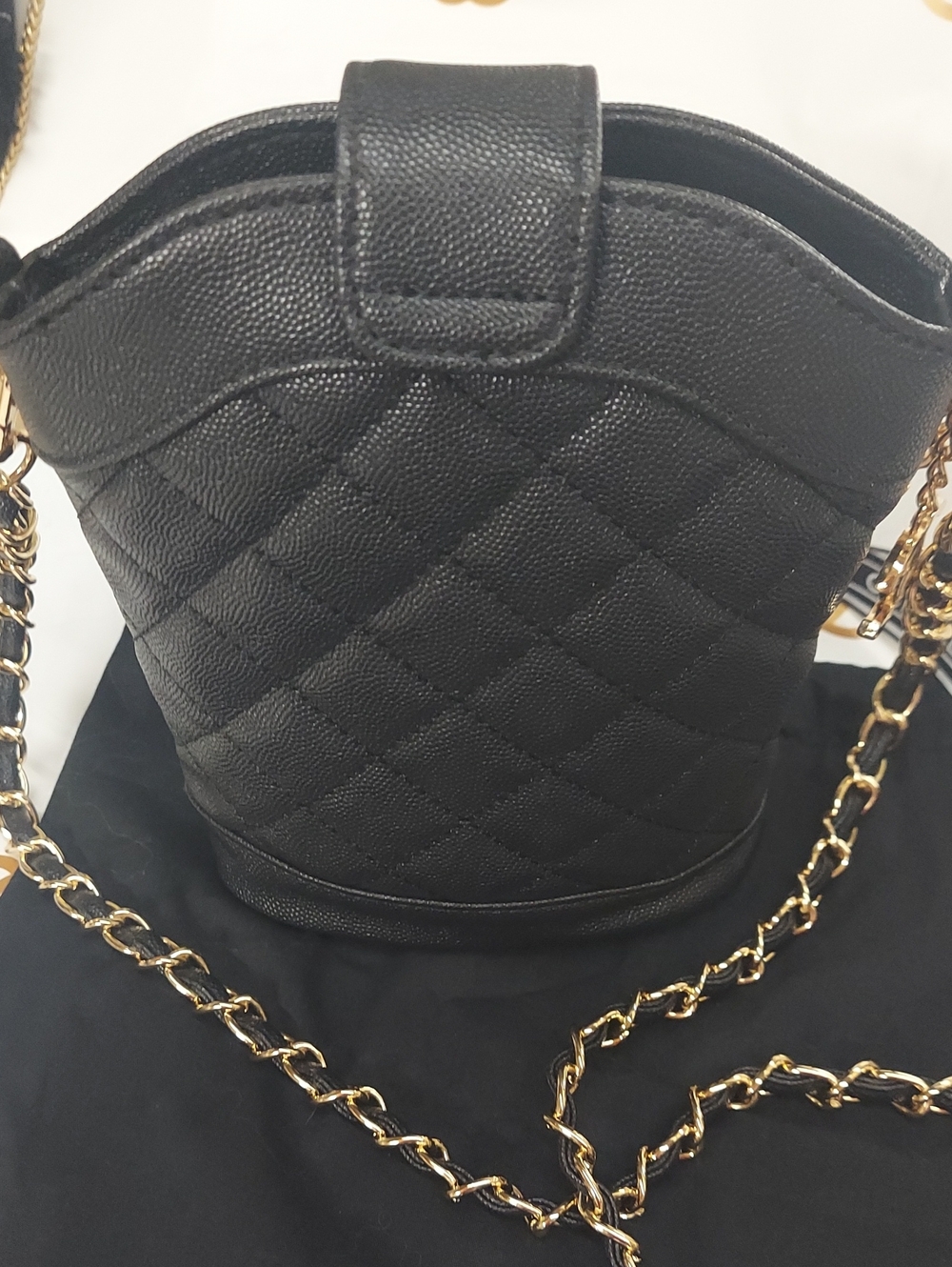 Black Quilted Caviar Leather Branded Crossbody with Gold CC Hardware - Picture 2 of 7